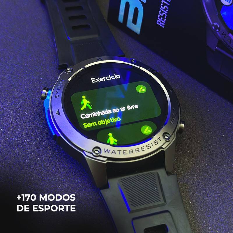 Smartwatch Brave Wearzone – Resistência Militar/5ATM Aprova de água do mar/ GPS Duplo e 170 Modos Esportivos