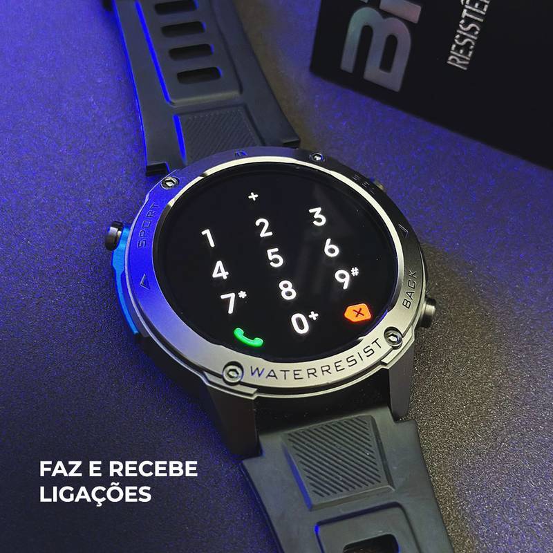 Smartwatch Brave Wearzone – Resistência Militar/5ATM Aprova de água do mar/ GPS Duplo e 170 Modos Esportivos