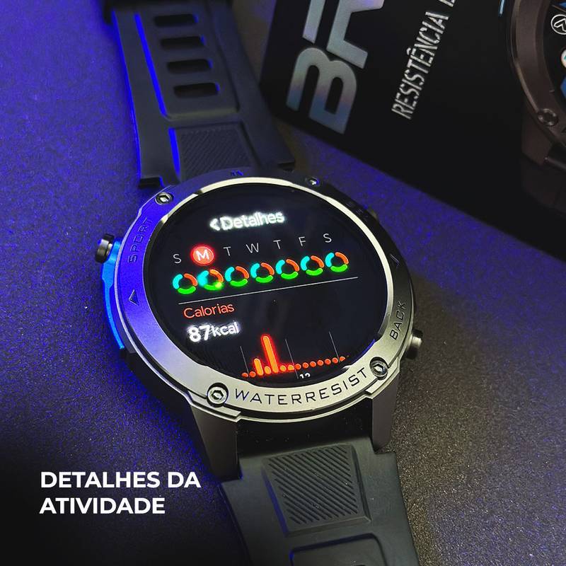 Smartwatch Brave Wearzone – Resistência Militar/5ATM Aprova de água do mar/ GPS Duplo e 170 Modos Esportivos