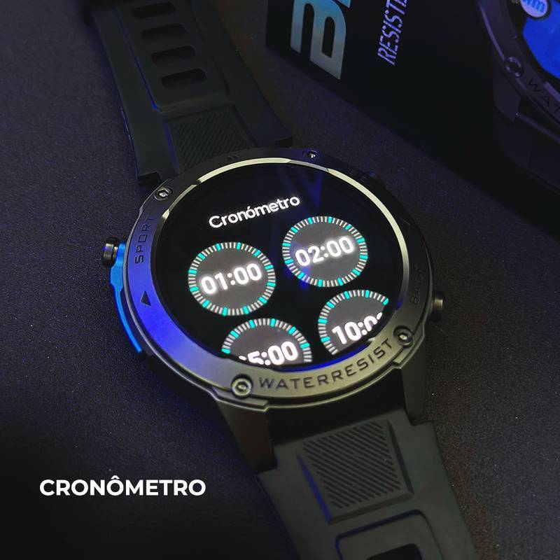 Smartwatch Brave Wearzone – Resistência Militar/5ATM Aprova de água do mar/ GPS Duplo e 170 Modos Esportivos