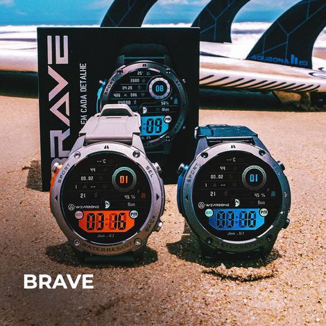 Smartwatch Brave Wearzone – Resistência Militar/5ATM Aprova de água do mar/ GPS Duplo e 170 Modos Esportivos