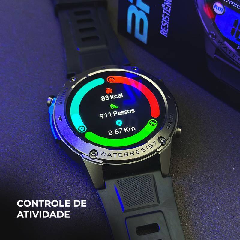 Smartwatch Brave Wearzone – Resistência Militar/5ATM Aprova de água do mar/ GPS Duplo e 170 Modos Esportivos