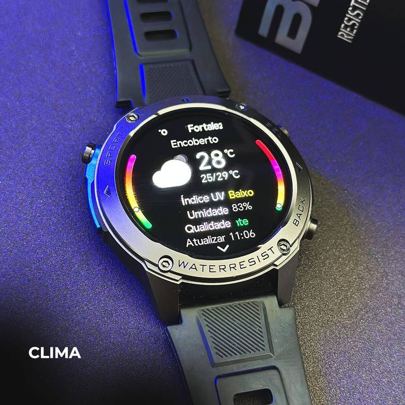 Smartwatch Brave Wearzone – Resistência Militar/5ATM Aprova de água do mar/ GPS Duplo e 170 Modos Esportivos